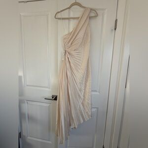 12th Tribe Cream Asymmetrical Pleated Dress